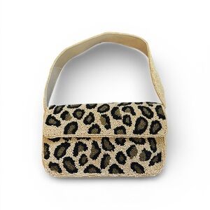 Elegant Leopard Pattern Beaded Shoulder Bag